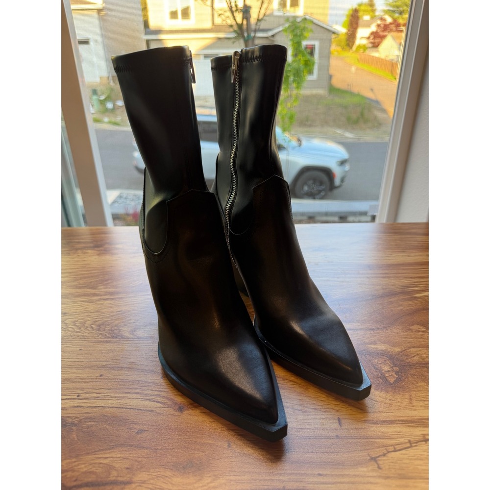 Dolce Vita Black Rutger Leather Pointed Toe Block Heel Booties Sz 7 NWOTS - Picture 4 of 10